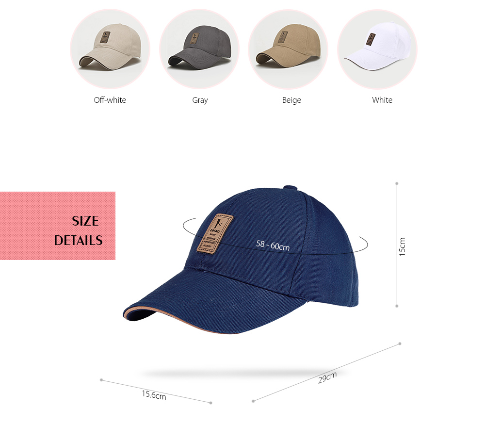 Men Adjustable Sun Baseball Hat Cotton Solid Color  for Outdoor Sports